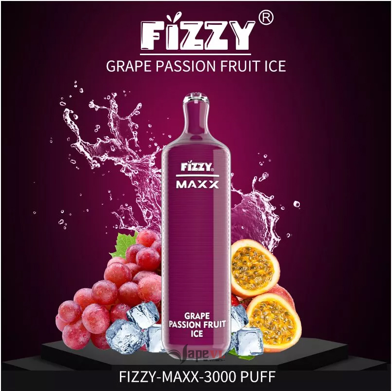 Disposable FIZZY MAXX 3000 Puff - Pod 1 lần 3000 hơi Grape Passion fruit Ice (Nho Chanh dây Lạnh)
