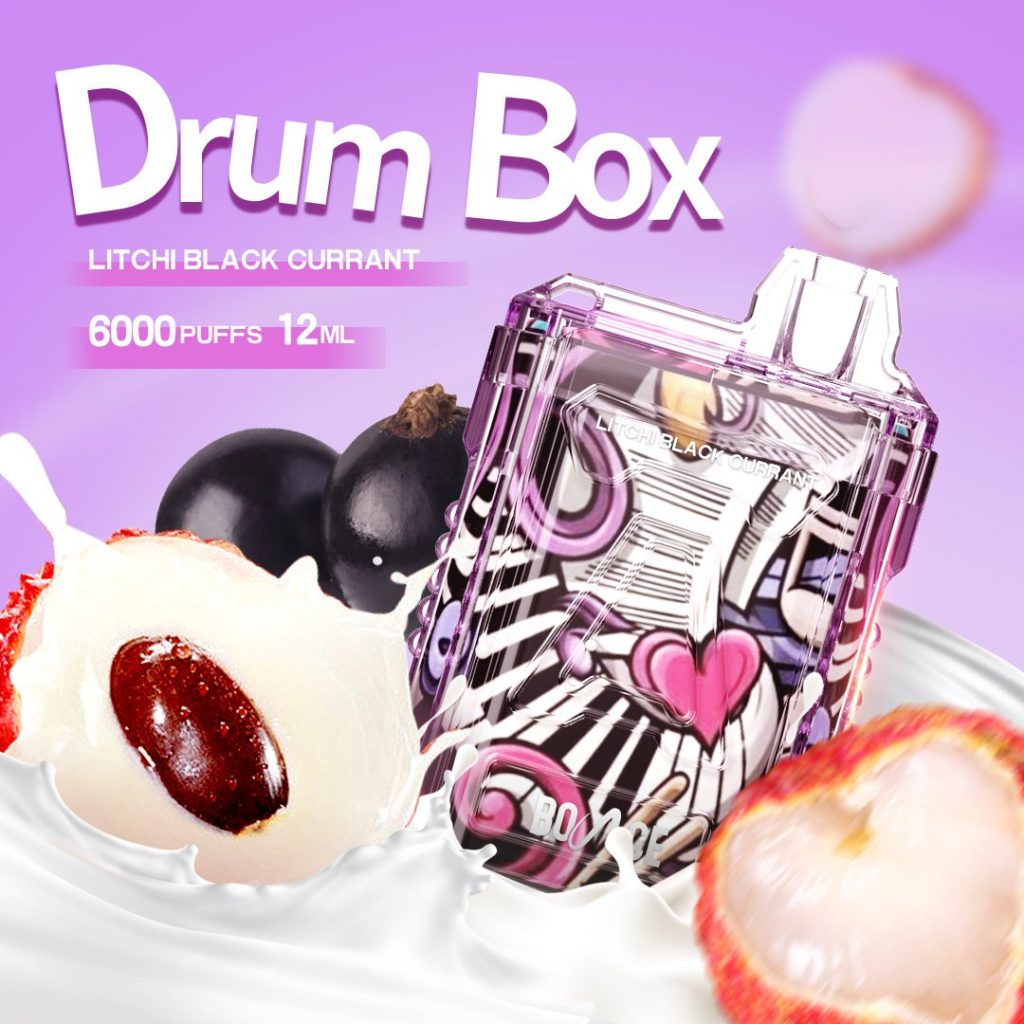 Disposable Bounce Drum Box 6000 Puff - Pod 1 lần 6000 hơi Litchi Blackcurrant - Vải Mân xôi đen