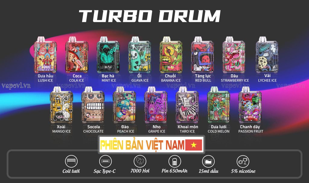 Disposable Bounce Turbo Drum Box 7000 Puff - Pod 1 lần 7000 hơi 