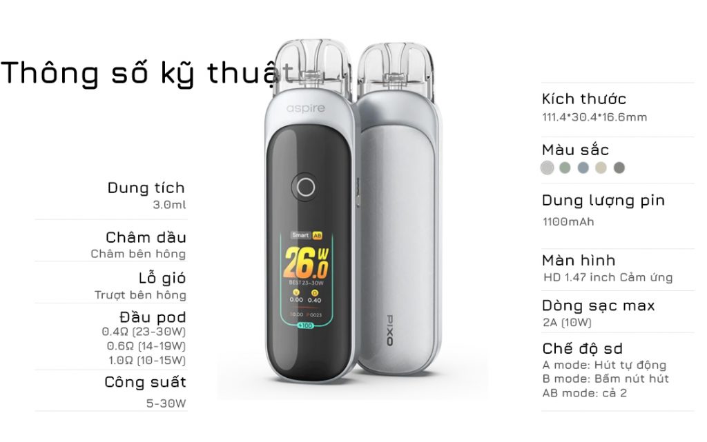 ASPIRE PIXO 30W POD KIT - Podsystem màn hình cảm ứng